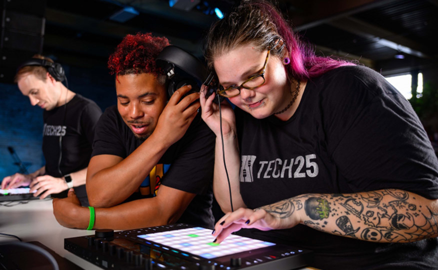 Audio engineering training program participants; image courtesy Tech25.
